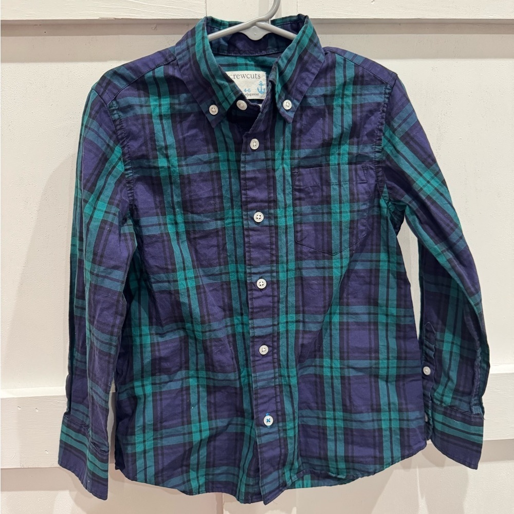 Crewcuts Kids Button Down Plaid Shirt - Purple and Teal